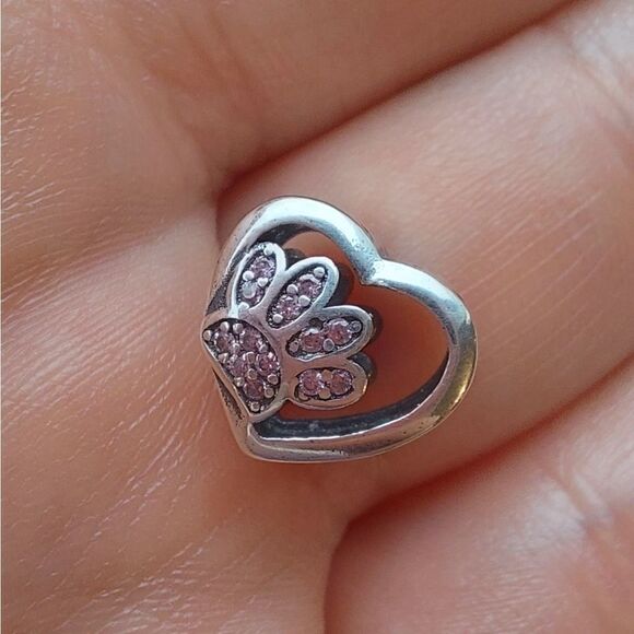 925 Sterling Silver Pink Paw Charm - Picture 2 of 6